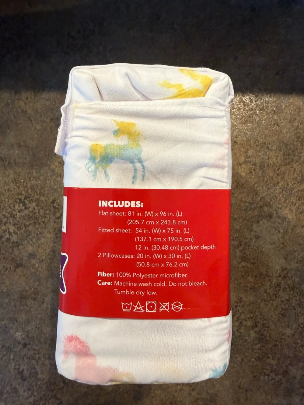 4 piece full size rainbow unicorn kids sheet set